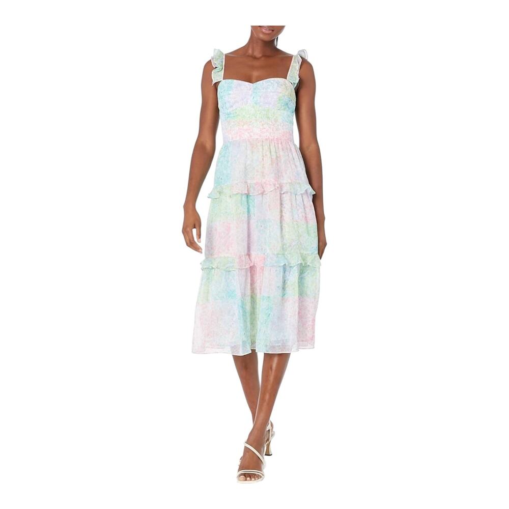 NWT Amanda Uprichard Annette Floral Ruffle Dress Sz S Flowy Pastel Kawaii Fairy